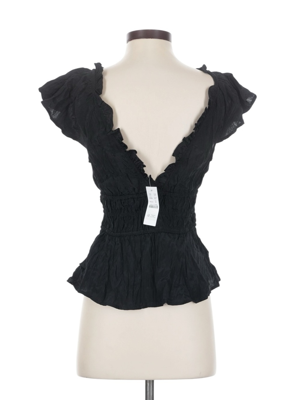 J. Crew Palermo Top Size XS Black V-Neck Textured Fabric Cinched Waist Party NWT - Picture 2 of 7